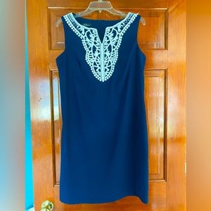 AGB size 12 dark blue with white trim sheath dress